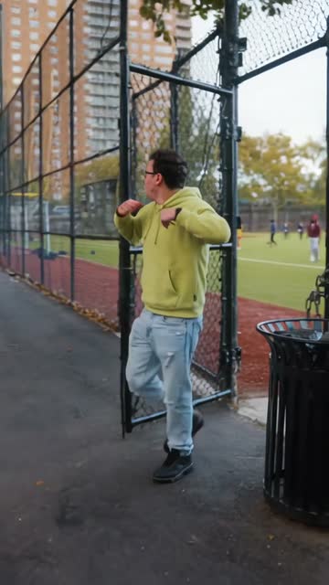 Step out — The gate swings, you walk out onto the park path like you own it.